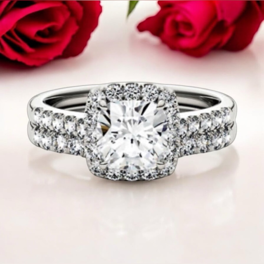Charles & Colvard 1.89 ct. t.w. Moissanite Cushion Bridal Set in 14K White GOLD